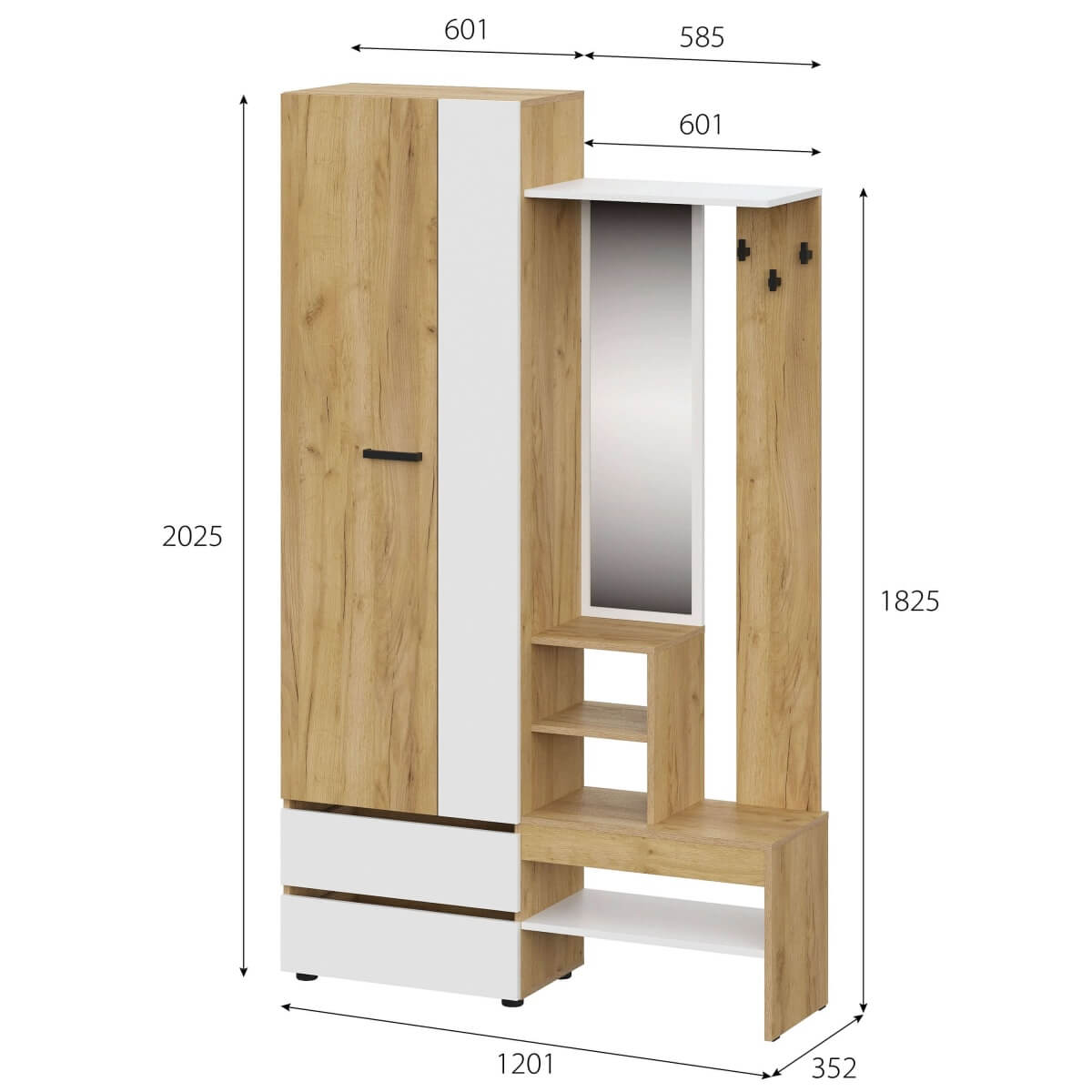 МС "Абрау" Вешалка с зеркалом Дуб Золотой/Белый