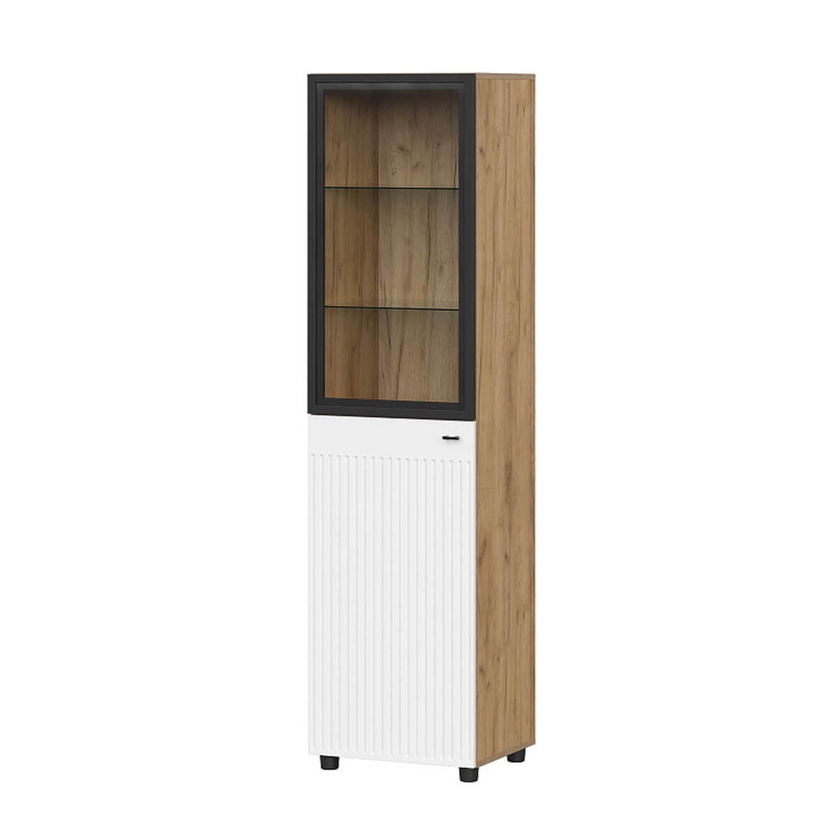 МС "Милан" Пенал со стеклом Дуб Золотой/Черный/Белый Матовый