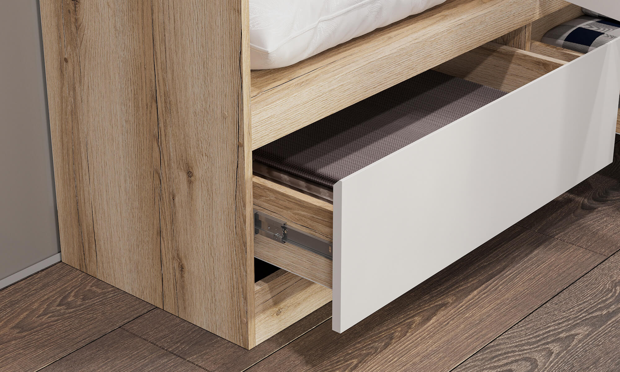 МС "Брауни" Шкаф четырехстворчатый (с ящиками) Дуб Делано/Белый